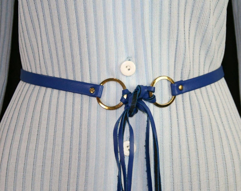 Original Cobalt Belt Size 12 60s Dress Princess Crown Crest 1960s Powder Blue Knit Shirtdress Bust 38.5 Large Deadstock with Tag
