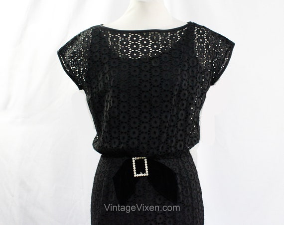 Small 1950s Black Dress - 50s Cotton Summer Dress… - image 2