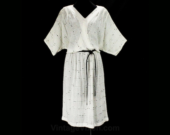 Large Boho Dress - 1970s 80s White & Black Openwo… - image 1