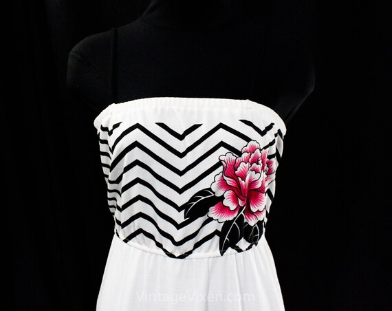 1980s Sun Dress - Black & White Zig Zag with Fusc… - image 2