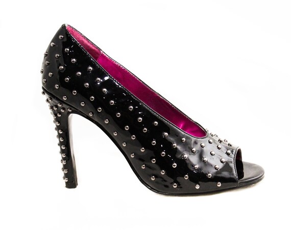 Size 6 Studded Shoes - Sexy Glossy Black Dominatri