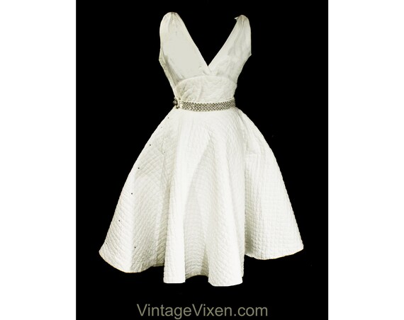 XXS 1950s Sun Dress - Rare White Quilted Summer T… - image 9