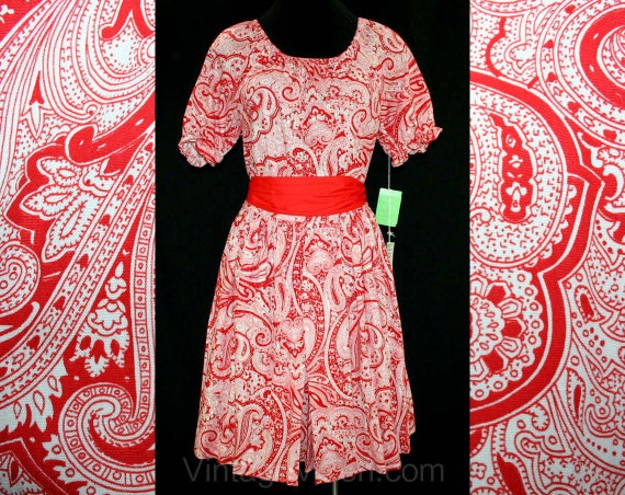 Size 10 Sun Dress - Red Paisley Print Peasant Spli