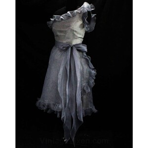Size 8 Silver Cocktail Dress with Bare Shoulder - One Shoulder Party Dress - 1960s Glamour Look - Sterling Gray Shimmer Organza - Bust 36.5 image 3