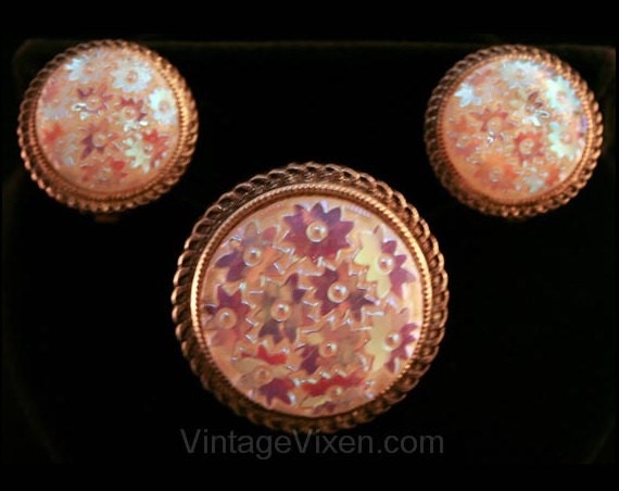 Opal Glass Demi Parure - Opalescent Lustre Starfl… - image 1