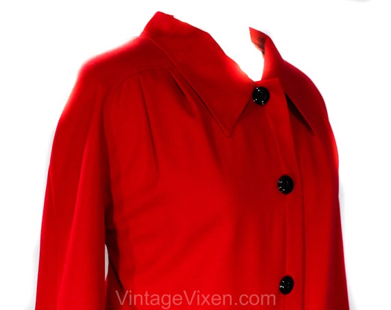 Size 12 Valentino Dress - Red Wool Challis 80s De… - image 3