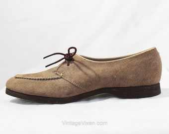Size 8.5 Toddler Boys Shoes - Authentic 1960s Brown Suede Oxfords - Child Classic Neutral Dress Shoe - 60s Preppy Deadstock NIB Gophers