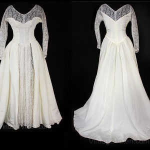 Fairytale Wedding Dress - 1950s Princess Inspired Taffeta & Lace Bridal Gown with Train - Traditional 50s - Size 4 Waist 25 - 36353-1