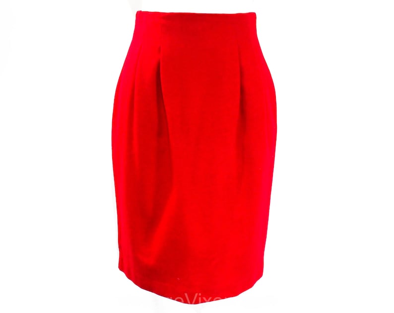 Size 6 Red Fitted Skirt 1980s Sexy Chic Wool Classic Fall Winter Career Clothes Pegged Waist 80s 90s Gorgeous Scarlet Hue Waist 25.5 image 1