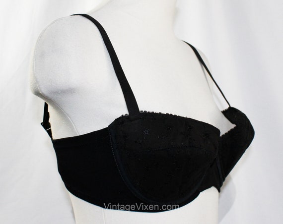 1960s Black Bra Bond Girl Sexy Pin-up 36A Demi Cup Plunge