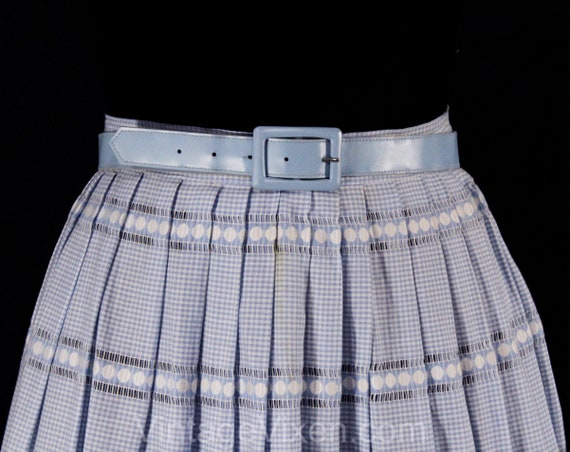 1950s Gingham Skirt - Light Blue Checked Cotton 5… - image 2