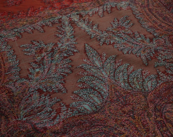 XL Victorian Paisley Shawl - Antique Wool Kashmir… - image 7