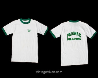 Girl Scouts T Shirt - Troop 34 Child's Size 10 White Tee with Green Ring Neck - Palomar Pilgrims - Kitsch Vintage 60s 70s - Chest 29.5