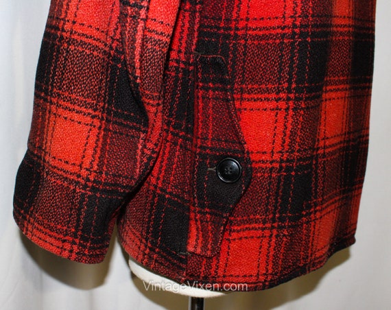 Men's 1940s Jacket - Red Plaid Long Sleeve Lumber… - image 8