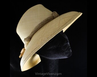 1960s Summer Hat - Finest Natural Straw & Cork Tassels with Knotted Jute Band - Posh Neutral 60s 70s Resort Designer Millinery Adolfo II