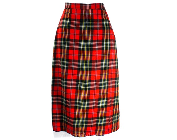 Size 8 Red Plaid Skirt - 1950s Scottish Tartan Wo… - image 1