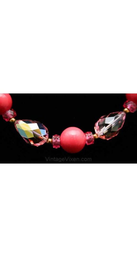 Pretty in Pink 1950s Cut Glass & Beads Necklace -… - image 2