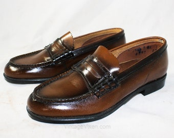 Schoenen Jongensschoenen Loafers & Instappers Vintage Kids Bruin Lederen Oxford Schoenen Peuter Jongen Maat 8.5-1950's-60s NOS 