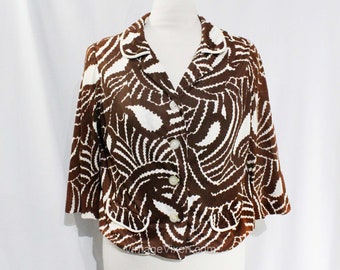 XL 1960s Suit Jacket - Brown & White Paisley Ladies' Office Blazer - Late 60s Mod Summer Career Separates - Plus Size 14 to 16 - Bust 42.5