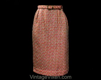 Size 2 1960s Tweed Skirt - Coral Pink Orange Office Wear - XS 60s Secretary Spring Basketweave Wool Tweed - Waist 24 NWT Majestic Deadstock