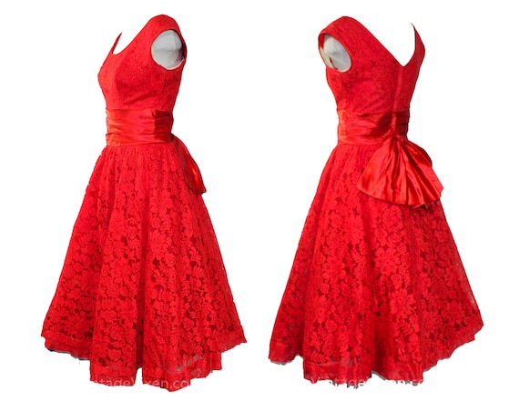 Size 4 1950s Red Party Dress - Fit & Flare Prom V… - image 2