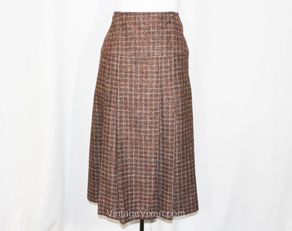 Bruine plooirok Parijse ontwerper jaren 1980 neutrale geruite wikkelvoorzijde wol met metalen drukknopen middelgrote maat 8 tot 10 taille 28 Frankrijk Andrevie Etsy Nederland