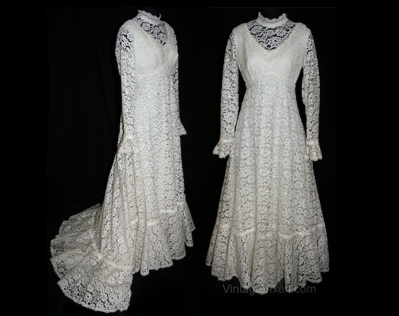 Size 10 Vintage Lace Wedding Gown with Edwardian … - image 1