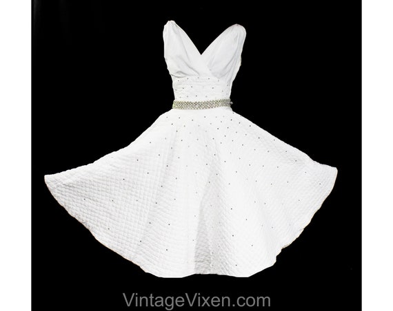 XXS 1950s Sun Dress - Rare White Quilted Summer To
