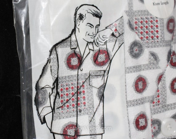 Men's Small 1950s Pajamas - Red Gray White Medall… - image 2