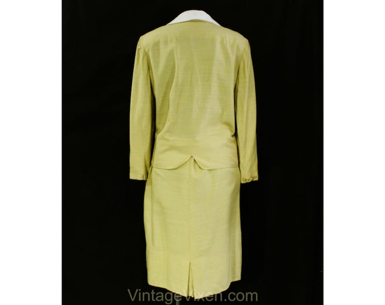 Waist 30 Late 50s Early 60s with Pockets Size 10 Taupe Suit 1950s Golden Yellow Faux Silk Tailored Jacket and Skirt by Peck /& Peck
