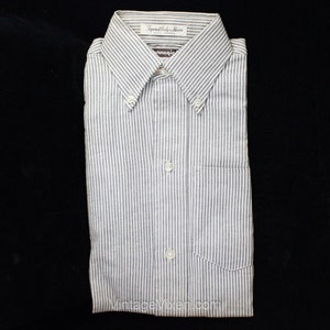 Size 6 Boy&#39;s Dress Shirt - 1950s Gray & White Striped Cotton Oxford - Child&#39;s Short Sleeve 50s 60s Chambray Stripe - NOS Deadstock