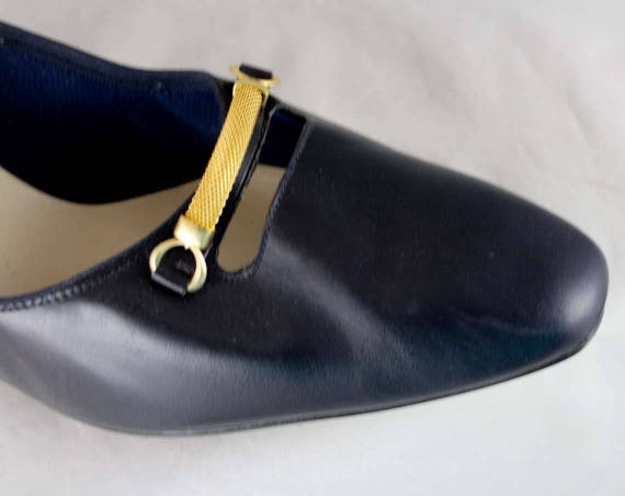 Size 8 Navy Shoes - 1950s 1960s Dark Blue Heels b… - image 2