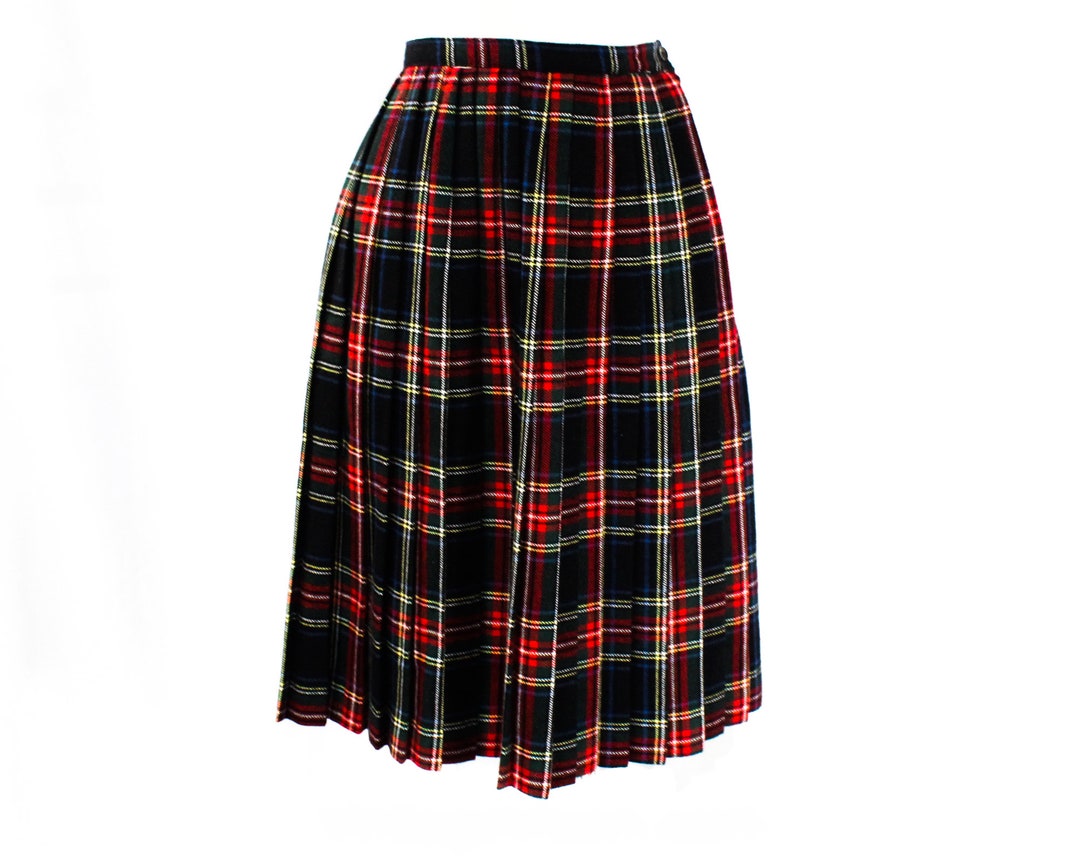 Size 2 Tartan Plaid Wool Full Skirt XS Black Red Forest - Etsy