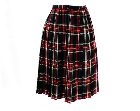 Size 2 Tartan Plaid Wool Full Skirt - XS Black Re… - image 1