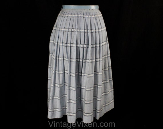 1950s Gingham Skirt - Light Blue Checked Cotton 5… - image 9