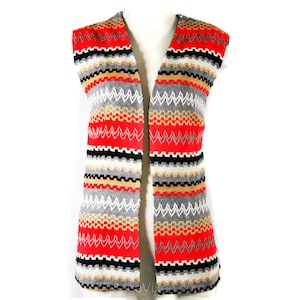 1960s Hippie Vest - Red Gray Khaki White Zig-Zag Crafty Yarn Style Bohemian Weave - 60s 70s Casual Tunic with Original Tag - NWT Deadstock