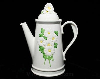 Metlox Flowers Coffee Pot - 1960s Cottagecore Tea Pot - Daisy Boho Hippie Flowers - 60s 70s Poppytrail - Pristine Quaint Tea Party