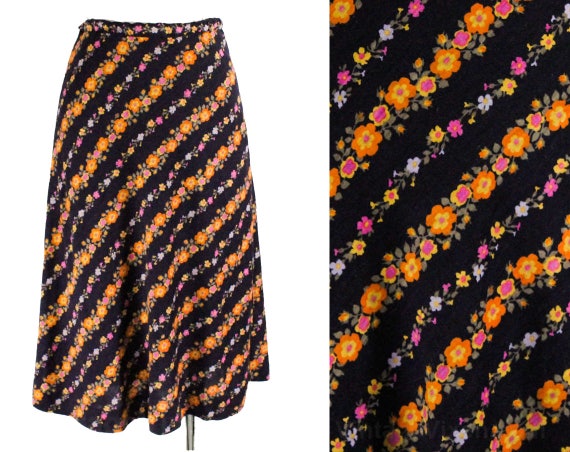 Size 10 Indigo Floral Skirt 60s 70s Navy Flower Garlands | Etsy