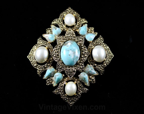 Antique Style Turquoise Brooch Pin or Pendant - C… - image 1
