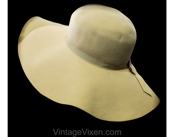 Neutral Felt Hat - Taupe Wool Wide Brim 1970s Mil… - image 10