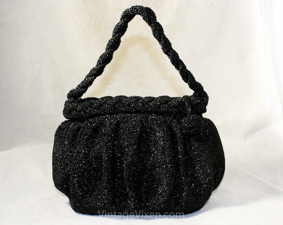 Black Beaded Evening Bag circa 1938 - Heavy Cavia… - image 1