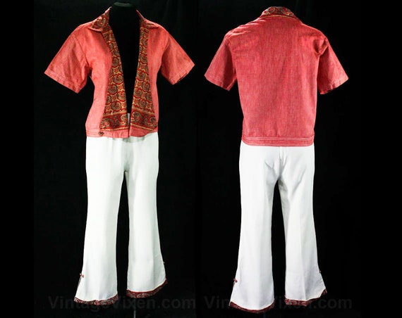 1940s Beach Pajamas - Size 6 Red 40s 50s Cotton J… - image 1