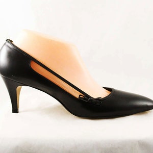 Size 5.5 Black 50s Shoes - Unworn Deadstock 1950s 60s High Heels - Leather with Cute Little Bows by Miss Wonderful - NOS NIB 5 1/2 AA Narrow