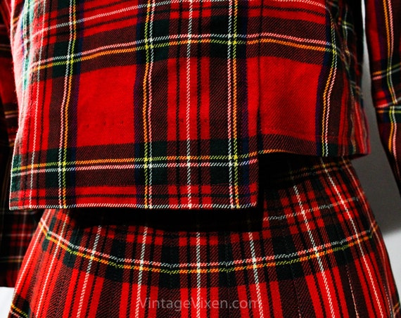 Size 8 1950s Tartan Plaid Suit - Red Forest Green… - image 4