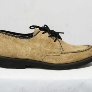 Size 1.5 Boys Shoes - Authentic 1960s Beige Suede - Child Size 1 1/2 W - Boy&#39;s Authentic Leather Oxford Style Shoe - NOS Deadstock in Box