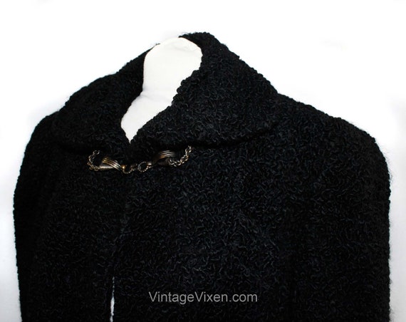 XL 1940s Black Coat with Brutalist Metal Rings Cl… - image 4
