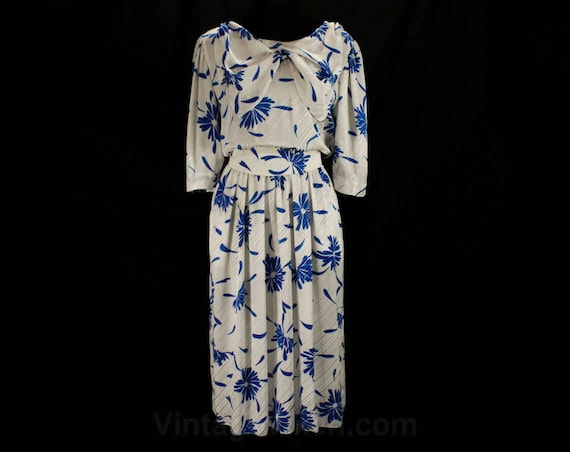 80s Designer Dress by Ted Lapidus - Silky Blue & … - image 1