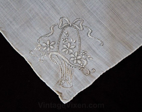 Embroidered 40s Handkerchief - Sheer Fine White C… - image 1