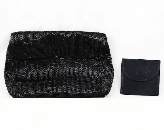 1930s Evening Bag - Hand Beaded Black Formal Purs… - image 1