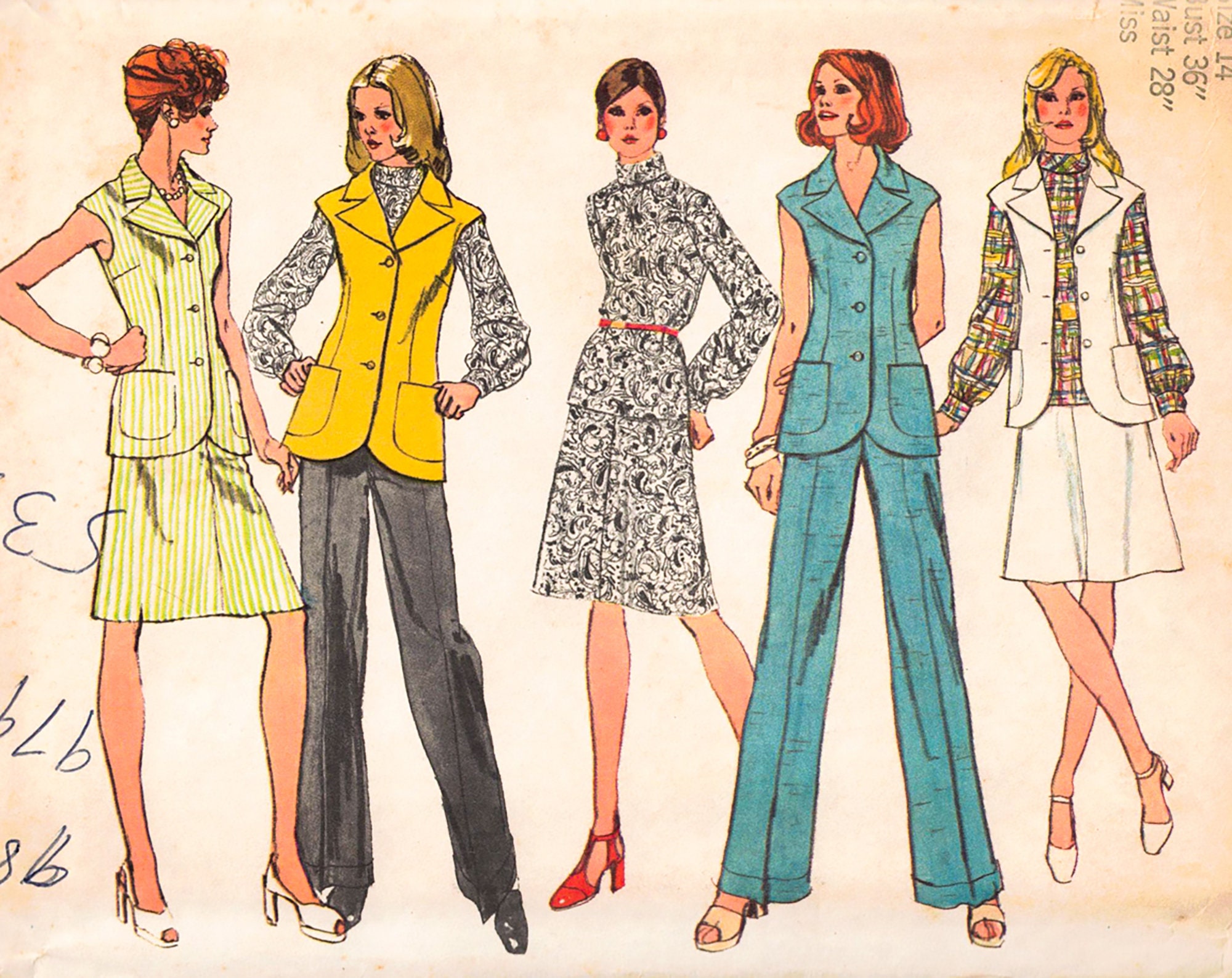 1973 Pant Suit Sewing Pattern 70s Misses Blouse Vest Skirt & Etsy